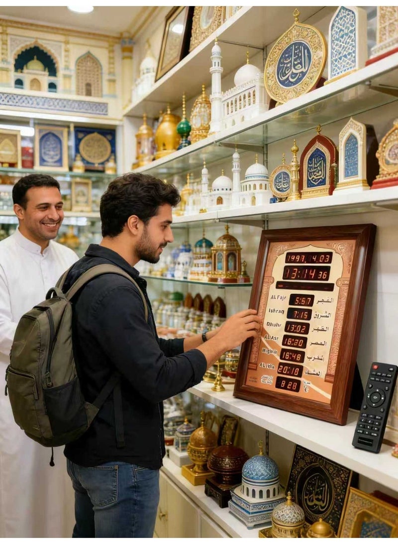 كروني ساعة حائط إسلامية للأذان، ساعة حائط لأوقات الصلاة في المسجد، ساعة مسجد مع أذان كامل 30×5×40 سم - Image 4